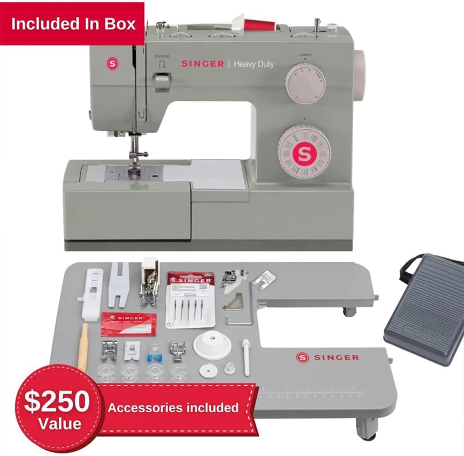 SINGER Heavy Duty 4452 High Speed Sewing Machine With Accessory Kit | Strong Motor with Enhanced Piercing Power, 110 Stitch Applications, Full Metal frame, 1-step Buttonhole & LED Lights wourant