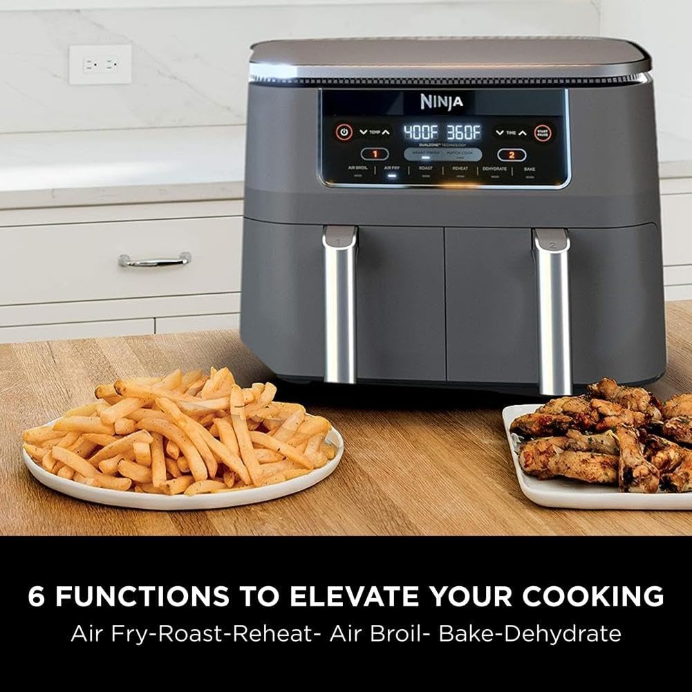 Ninja Foodi 10QT 6-in-1 DualZone Smart XL Air Fryer, 2 Independent 5QT Baskets, Smart Cook Thermometer, Match Cook, Smart Finish, Air Fry, Roast, Bake, Dehydrate, Reheat, Grey, DZ550 wourant