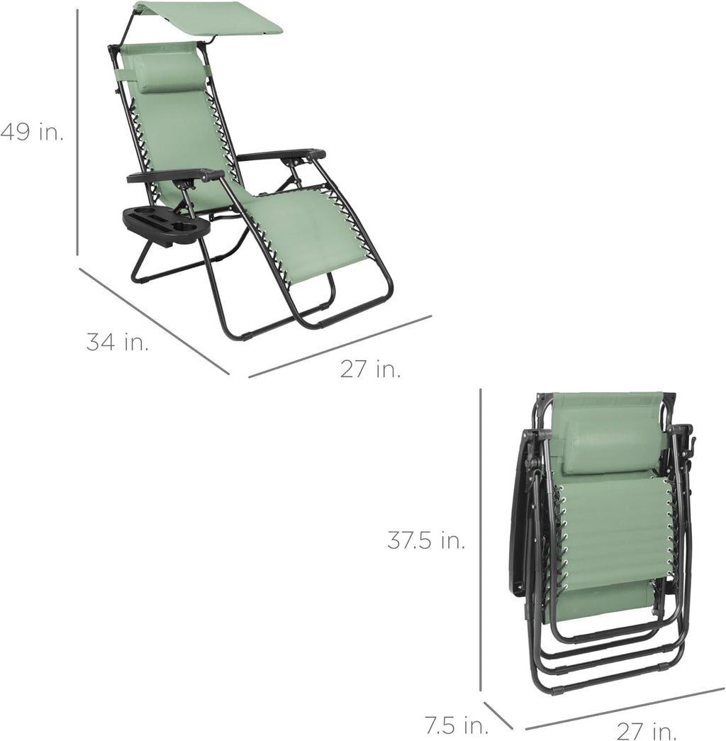 Best Choice Products Folding Zero Gravity Outdoor Recliner Patio Lounge Chair w/Adjustable Canopy Shade, Headrest, Side Accessory Tray, Textilene Mesh - Peacock Blue wourant