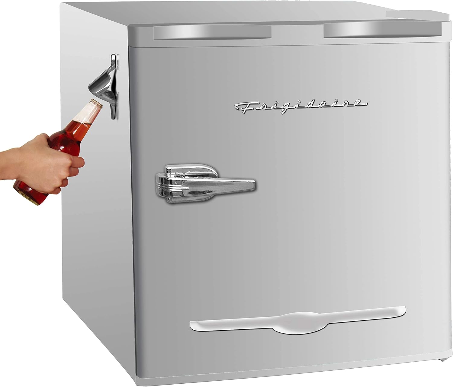 Frigidaire EFR176 Retro Compact Fridge with Chiller Mini Refrigerator with Built-in Bottle Opener for Office, Bedroom, Dorm Room or Cabin, 1.6 cu ft 16" D x 18" W x 18.5" H, Moonlight wourant