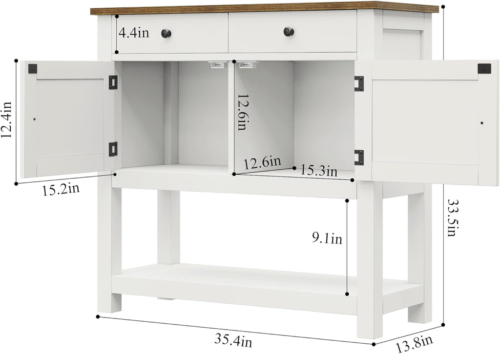 HOSTACK Farmhouse Console Table with 2-Door Cabinet & 2 Drawers, Coffee Bar, Entryway Table with Storage Shelf, Sofa Tables Buffet Sideboard for Kitchen, Hallway, Dining, Living Room, Rustic Brown wourant