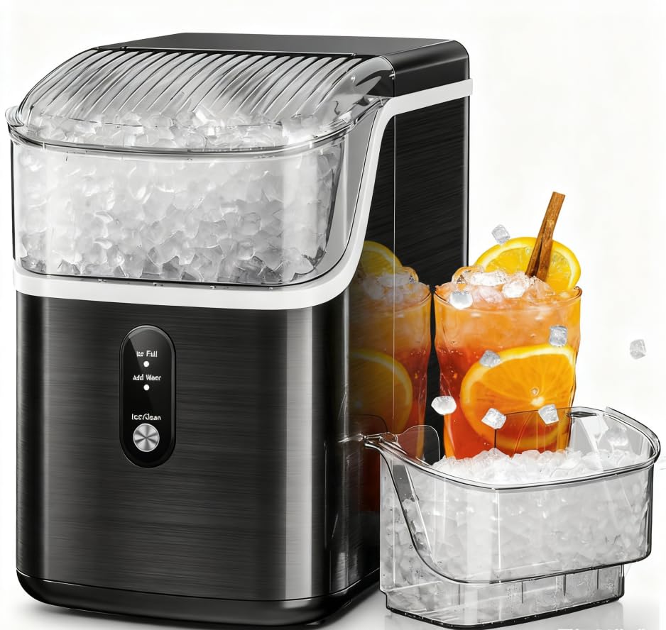 Kismile Nugget Ice Makers Countertop,Portable Ice Machine with Crushed Ice, 35lbs/Day,Self-Cleaning,One-Click Operation for Home Use(Silver) woonhhop