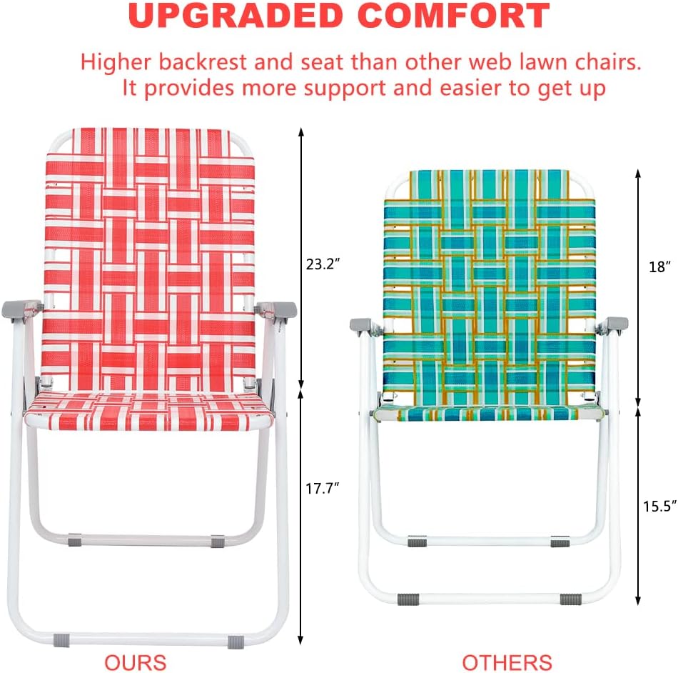 VINGLI Patio Lawn Webbed Folding Chairs Set of 2, Outdoor Beach Portable Lawn Chair Camping Chair Beach Chair wourant