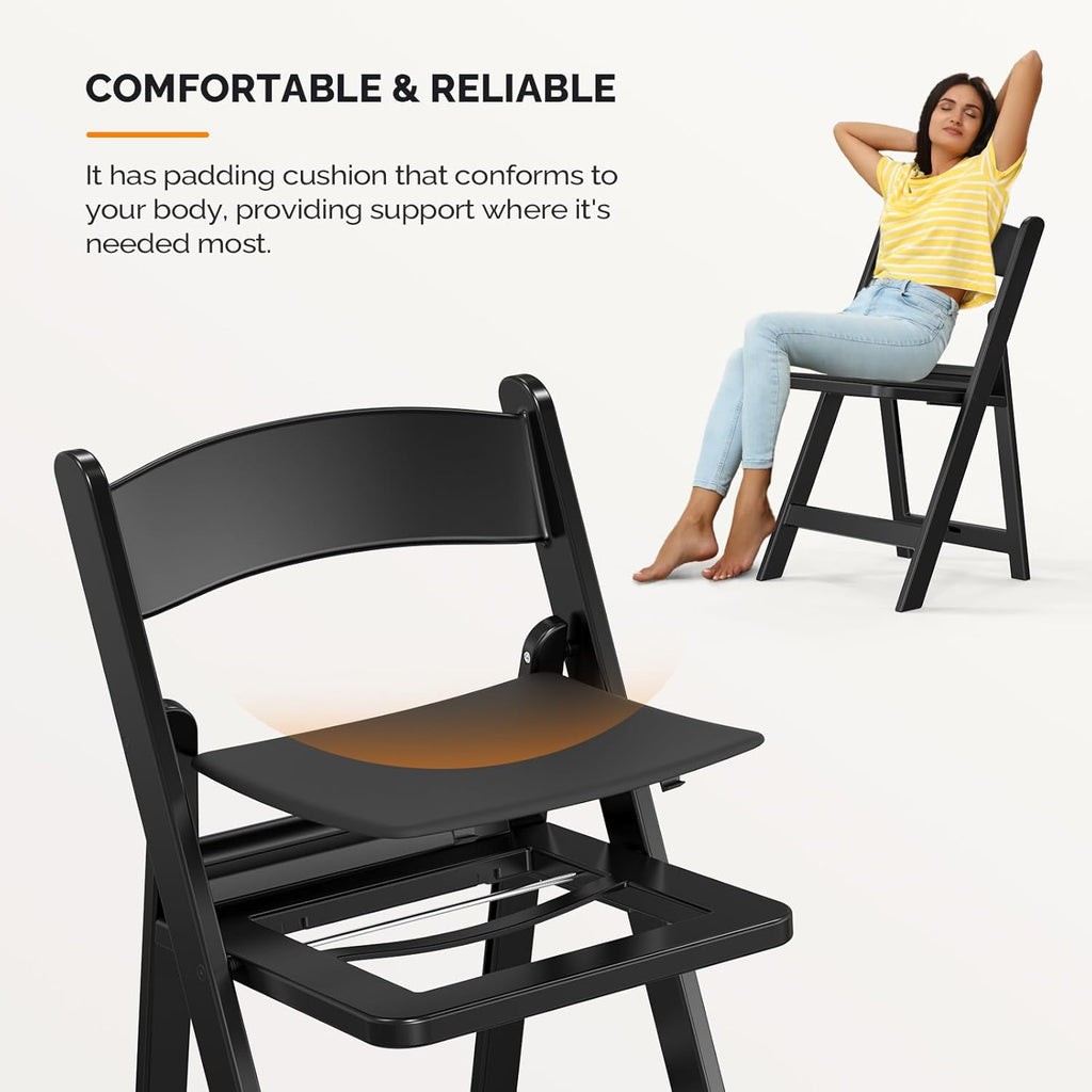 VINGLI Resin Folding Chair with Cushion Foldable Plastic Chair with Comfortable Cushioned Seat wourant