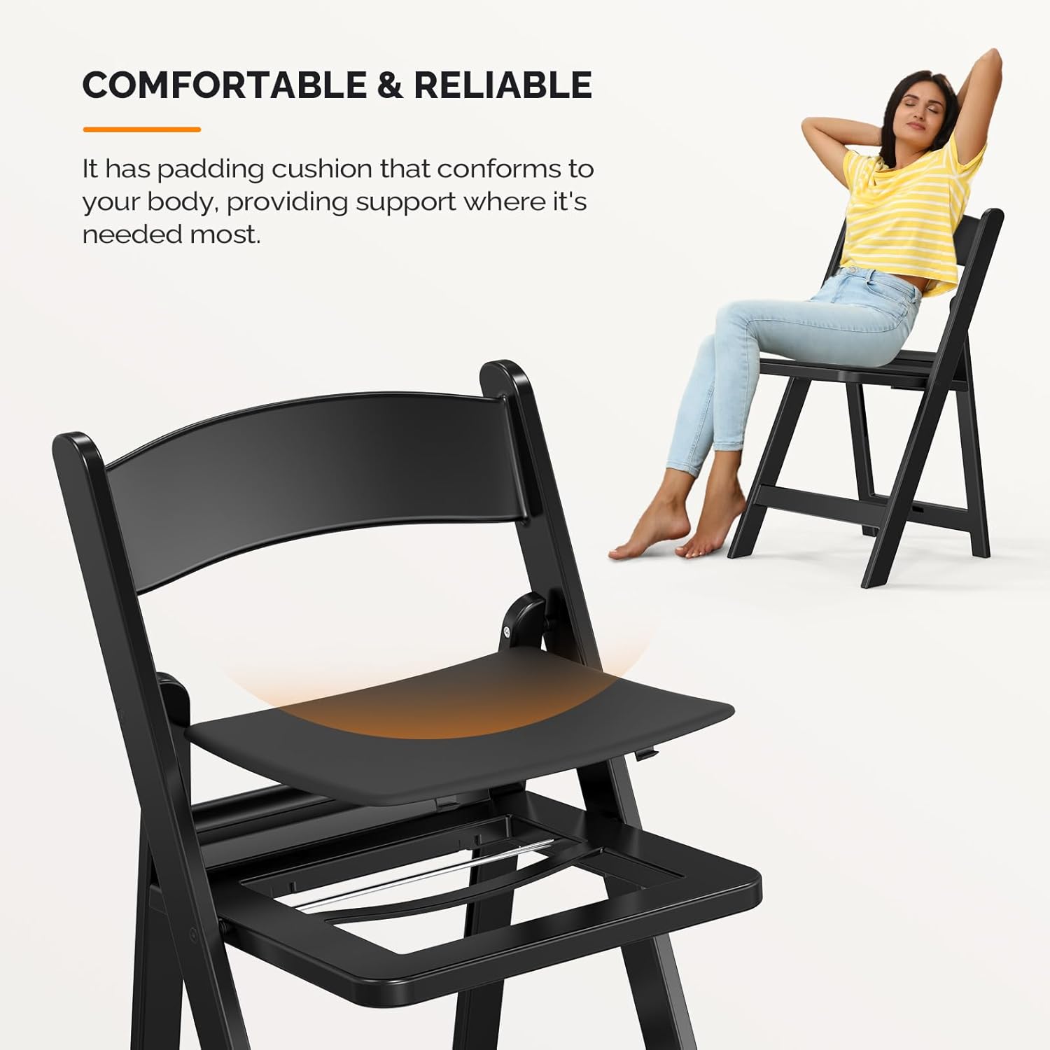 VINGLI Resin Folding Chair with Cushion Foldable Plastic Chair with Comfortable Cushioned Seat wourant