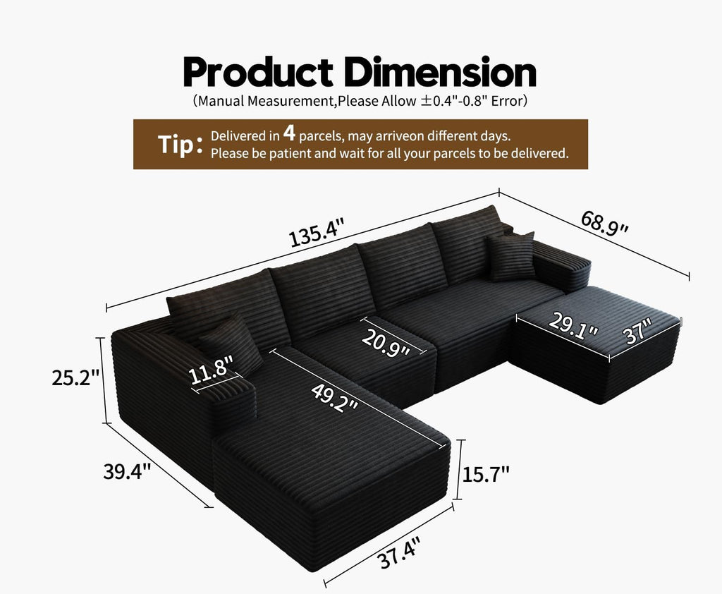 107.5 inch Cloud Modular Sectional Sofa with L-Shaped Chaise Lounge, Modern Minimalist Upholstered Sofa Deep Seating Corner Sofa wourant