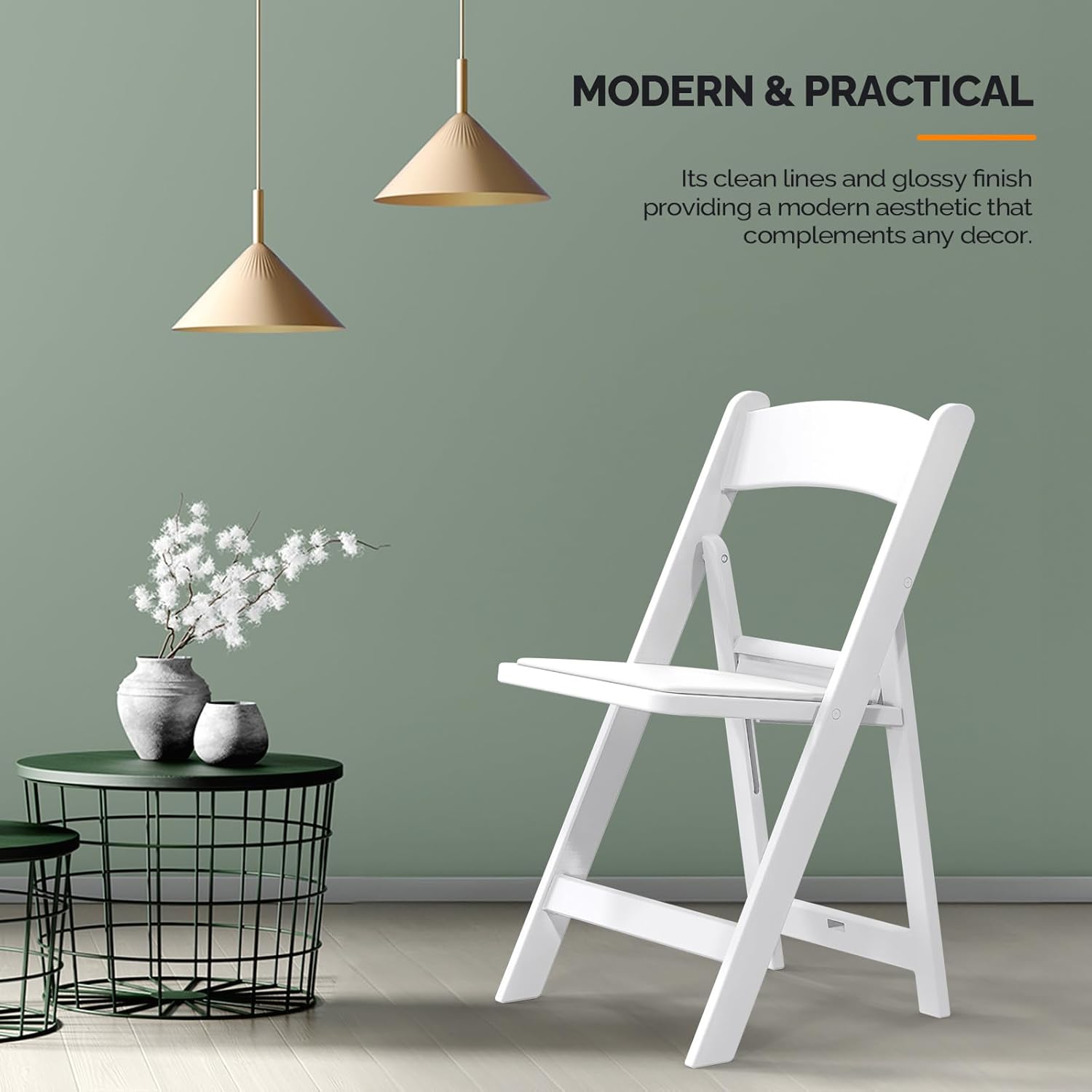 VINGLI Resin Folding Chair with Cushion Foldable Plastic Chair with Comfortable Cushioned Seat wourant