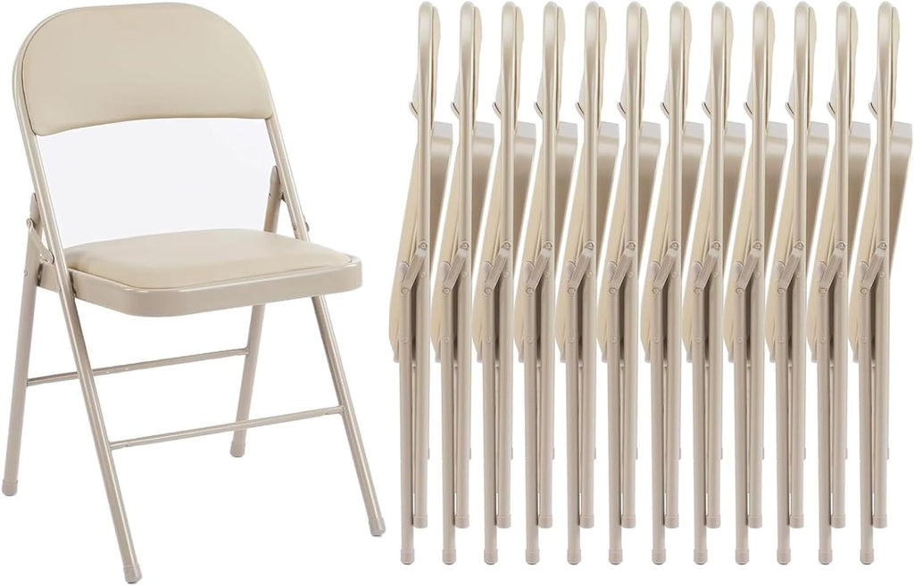 Sweetcrispy Folding Chair 12 Pack, Leather Padded Folding Chairs, Sturdy Metal Foldable Chairs wourant