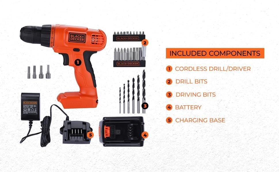BLACK+DECKER 20V MAX POWERCONNECT Power Drill Cordless Drill Driver Electric Screwdriver with 30 Piece Bit Set and Drivers Kit, Battery and Charger Included (LD120VA) wourant