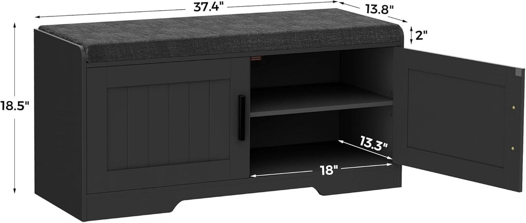 2-Tier Storage Bench, Shoe Bench with Thickened Padded Seat Cushion, Entryway Bench with 4 Doors, Adjustable Shelf, 13.8" D x 45.3" W x 18.5" H, for Entryway, Living Room, Bedroom, White wourant