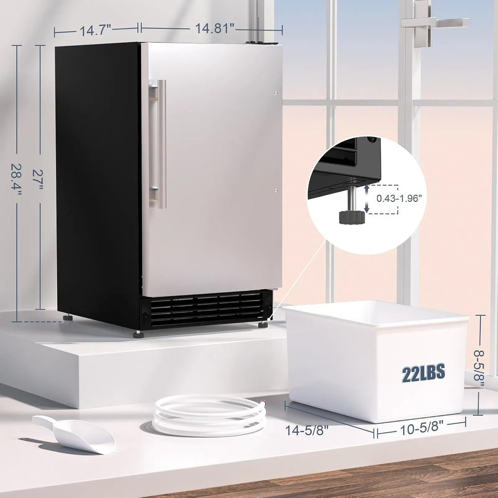COTLIN 15" W Drainless Under Counter Ice Maker with 22LBS Storage Bin, Crescent Ice, Free Standing Built-in Ice Maker for Residential Commercial Use, No Drain Required, ETL Approved, 2025 Upgraded wourant