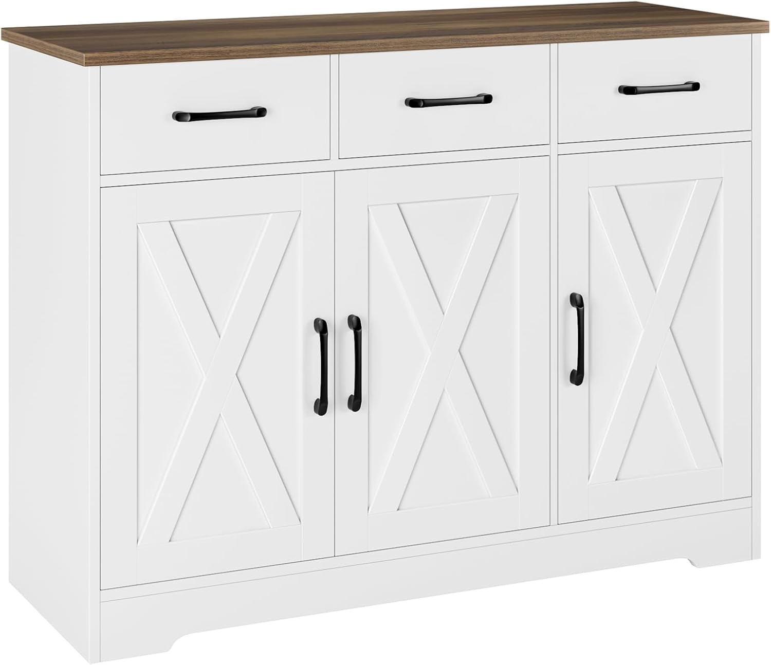 Modern farmhouse sideboard, barn door buffet storage cabinet with drawers and shelves, wooden coffee bar with storage wourant