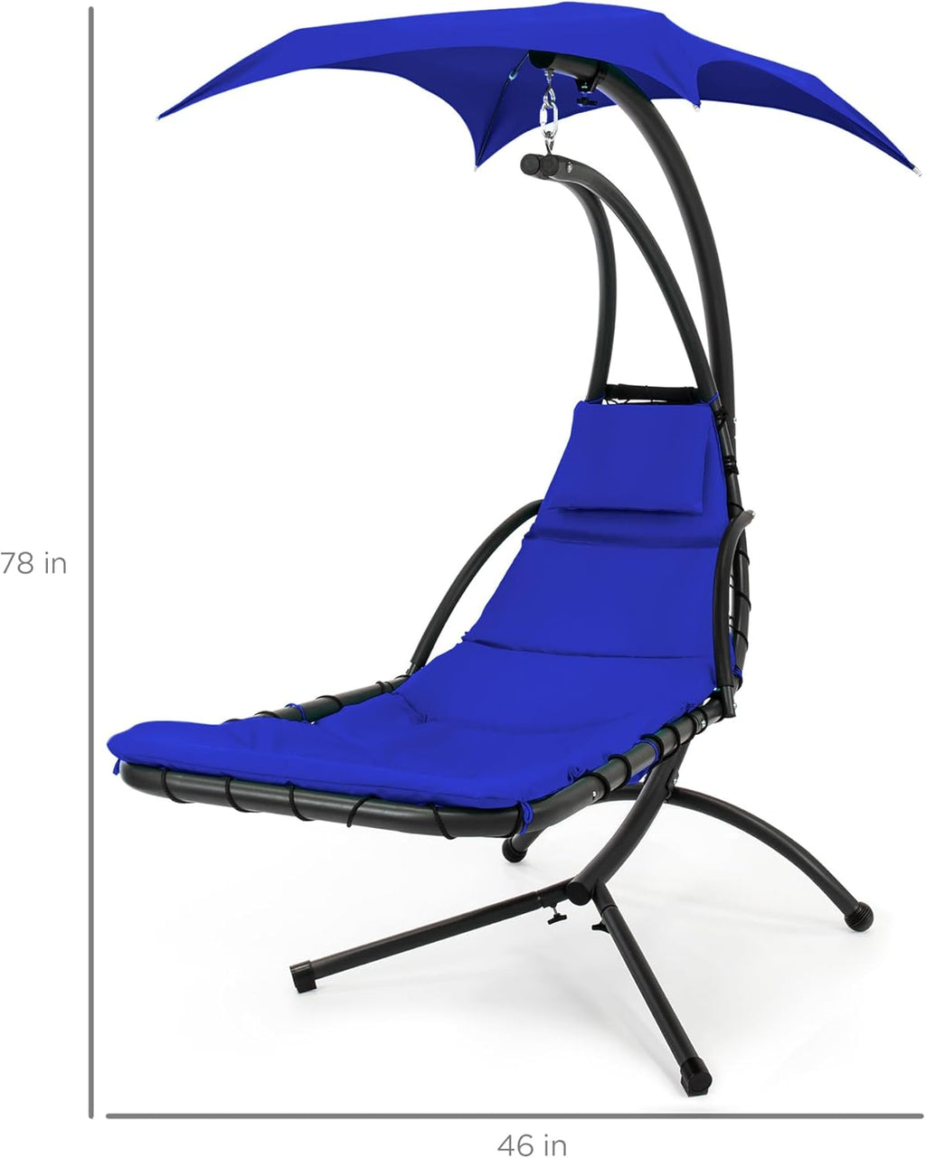 Best Choice Products Outdoor Hanging Curved Steel Chaise Lounge Chair Swing w/Built-in Pillow and Removable Canopy - Charcoal Gray wourant