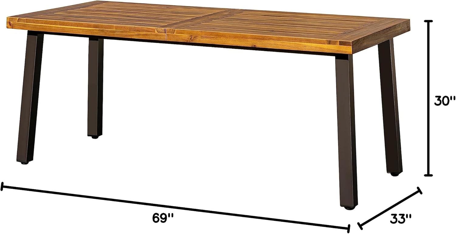 Devoko Home Acacia Wood Dining Table 6-Person Indoor Outdoor Table with Iron Legs, Sandblast Finish, Natural Stained, Rustic Metal, 69 * 33 * 30 inch (Natural) wourant