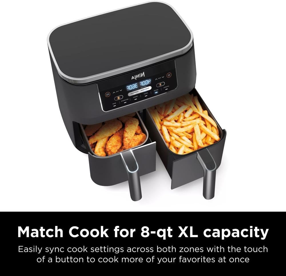 Ninja Foodi 10QT 6-in-1 DualZone Smart XL Air Fryer, 2 Independent 5QT Baskets, Smart Cook Thermometer, Match Cook, Smart Finish, Air Fry, Roast, Bake, Dehydrate, Reheat, Grey, DZ550 wourant