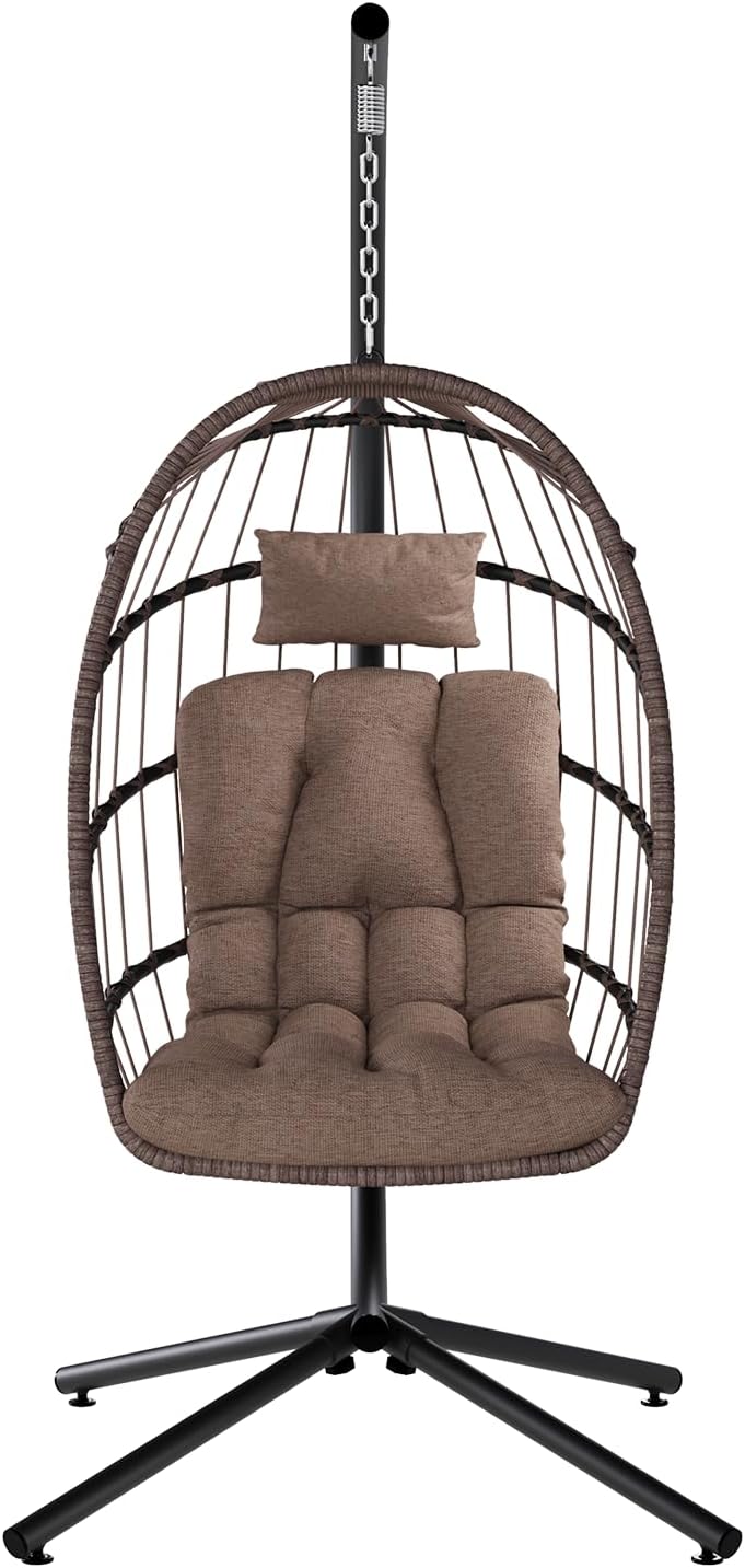 SWITTE Egg Chair Outdoor Indoor Wicker Hanging Egg Swing Chair 350lbs Capacity for Patio wourant
