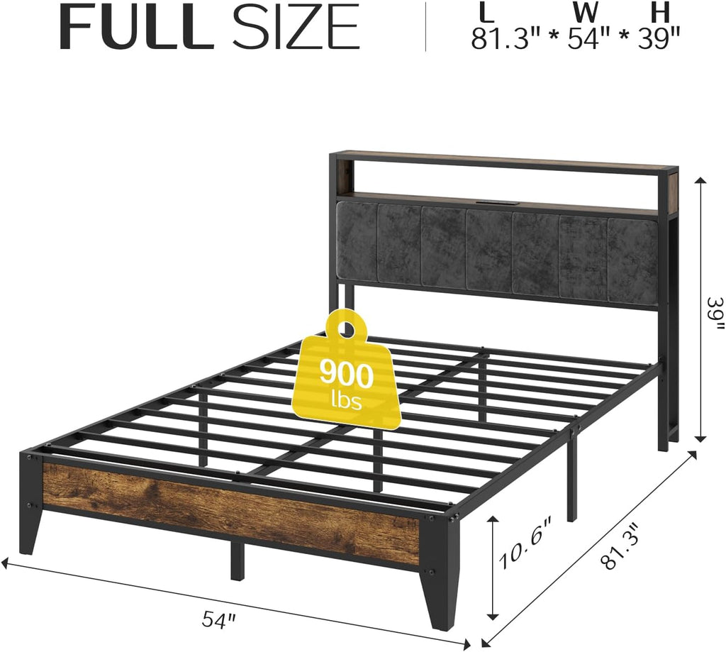 OLEVS Single Bed Frame LED Light Storage Headboard Charging Station Metal Platform Bed wourant