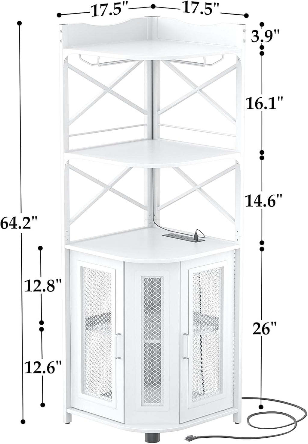 Corner bar cabinet with power socket, industrial style wine cabinet with LED light strip and glass rack, home five-layer wine cabinet bar unit, small space corner display cabinet wourant