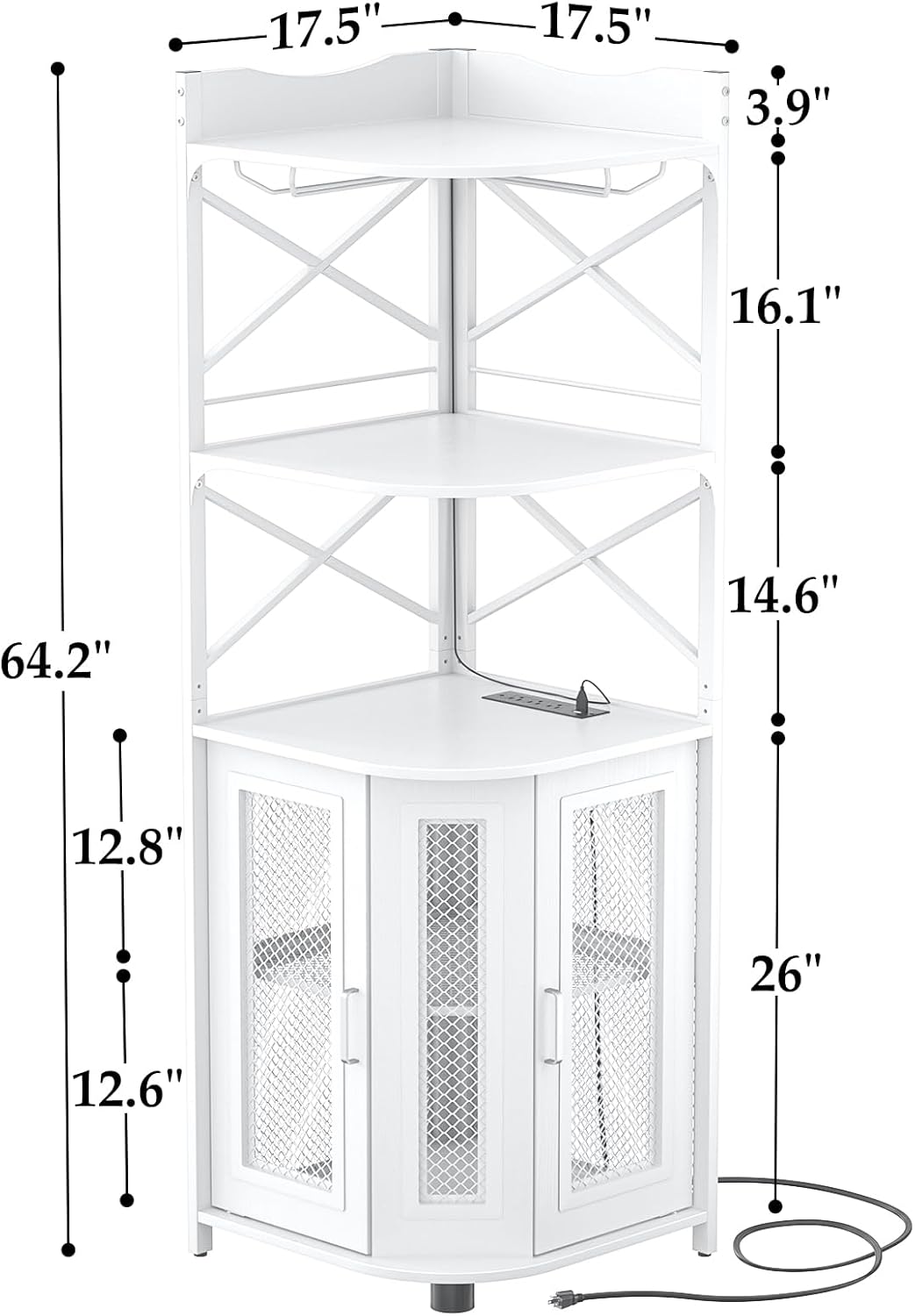 Corner bar cabinet with power socket, industrial style wine cabinet with LED light strip and glass rack, home five-layer wine cabinet bar unit, small space corner display cabinet wourant