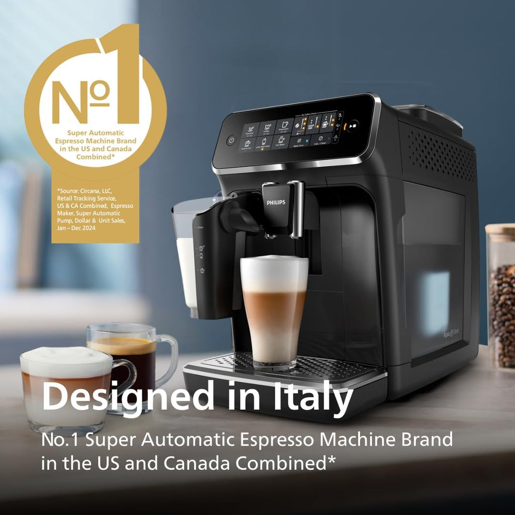 Philips 3200 Series Fully Automatic Espresso Machine, LatteGo Milk Frother, 5 Coffee Varieties, Intuitive Touch Display, 100% Ceramic Grinder, AquaClean Filter, My Coffee Choice, Black (EP3241/54) woonhhop