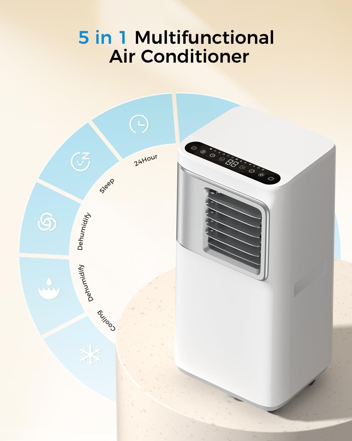 Portable-Air-Conditioners-16,000-Btu - AC Unit 5 in 1 Wifi Smart Air Conditioner with APP, Fan & Dehumidifier, Remote, 24H, Window Kits Included Drainage-free Cooling for Large Room Indoor wourant
