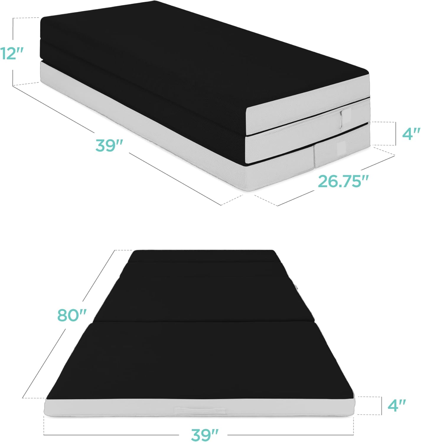 4in Portable Queen-Size Mattress, Tri-Fold Mattress for Camping, Guest, Toddler wourant
