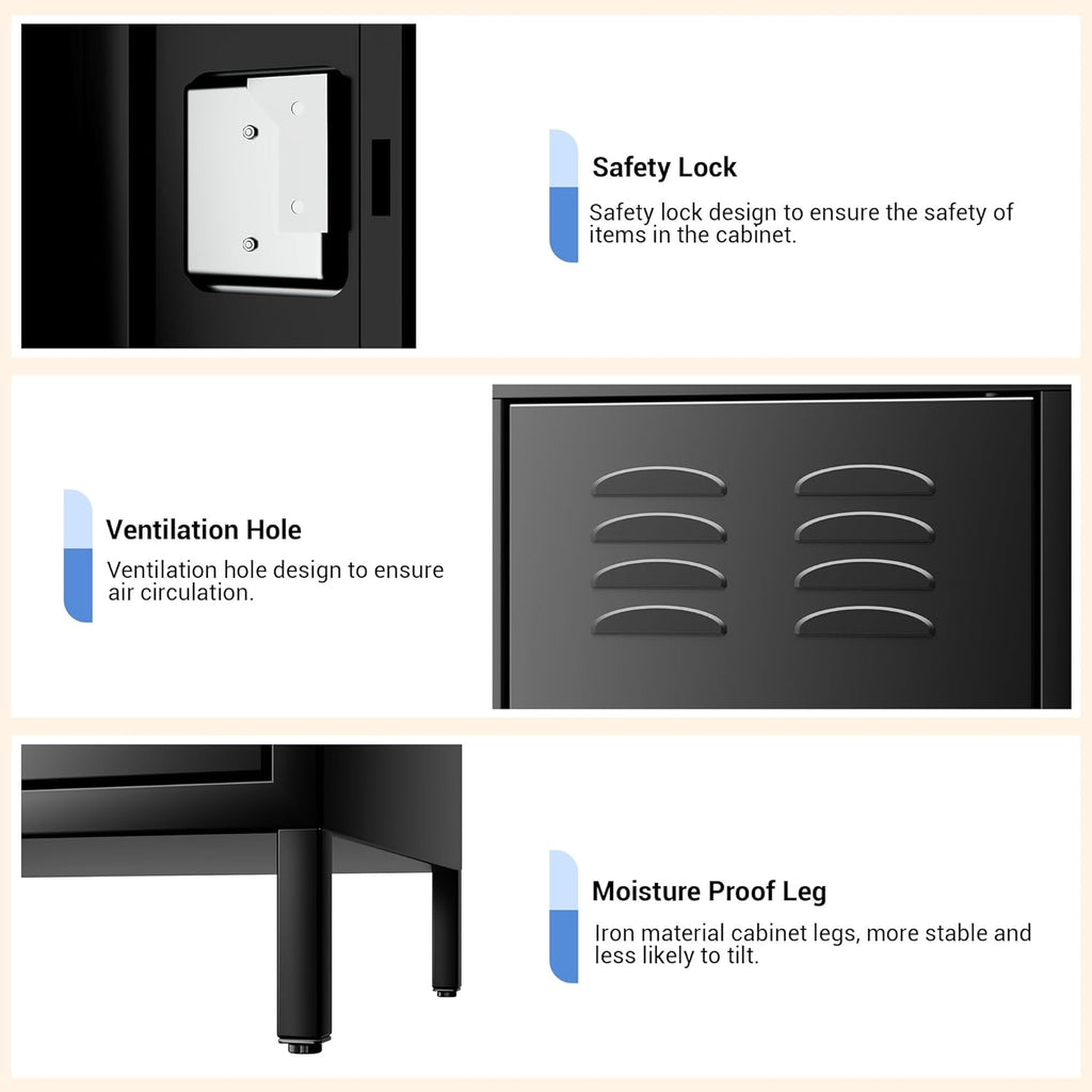 GAOMON Locker for Employees, 6 Doors Locker Cabinet with Hooks, Storage Locker for Home, Office, Gym, School, Assembly Required, Black wourant