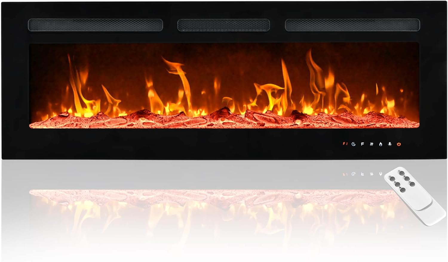 EUHOMY 50 Inch Electric Fireplace Wall Recessed and Wall Mounted with Adjustable Flame Color, Fireplace Heater with Remote Control, Linear Fireplace with Timer, Touch Screen, Log & Crystal, 750/1500W wourant