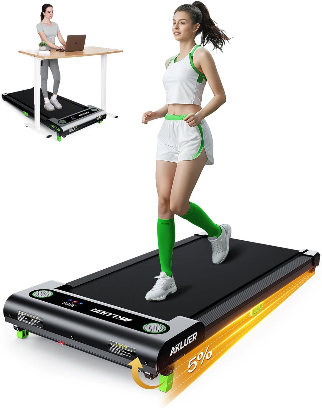 Akluer Inclined Home Treadmill 2.5 HP Small Under-Desk Treadmill with Remote Control and LED Display wourant