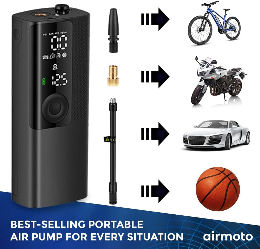 Airmoto Tire Inflator Portable Air Compressor Car Tire Air Pump with Digital Pressure Gauge, LED Light and Auto Shutoff wourant