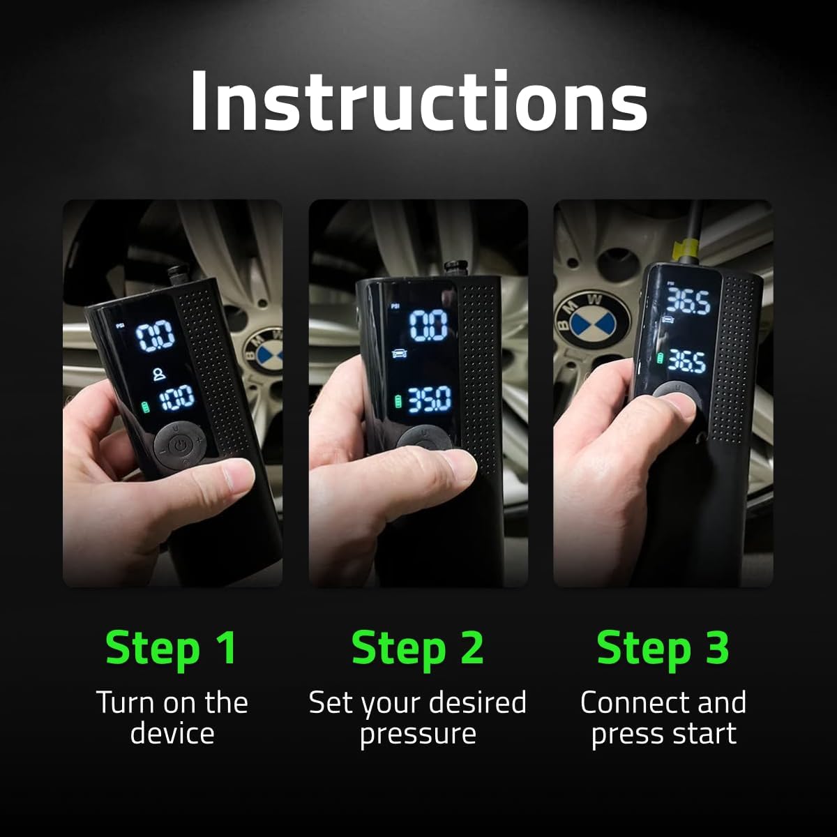 Airmoto Tire Inflator Portable Air Compressor Car Tire Air Pump with Digital Pressure Gauge, LED Light and Auto Shutoff wourant