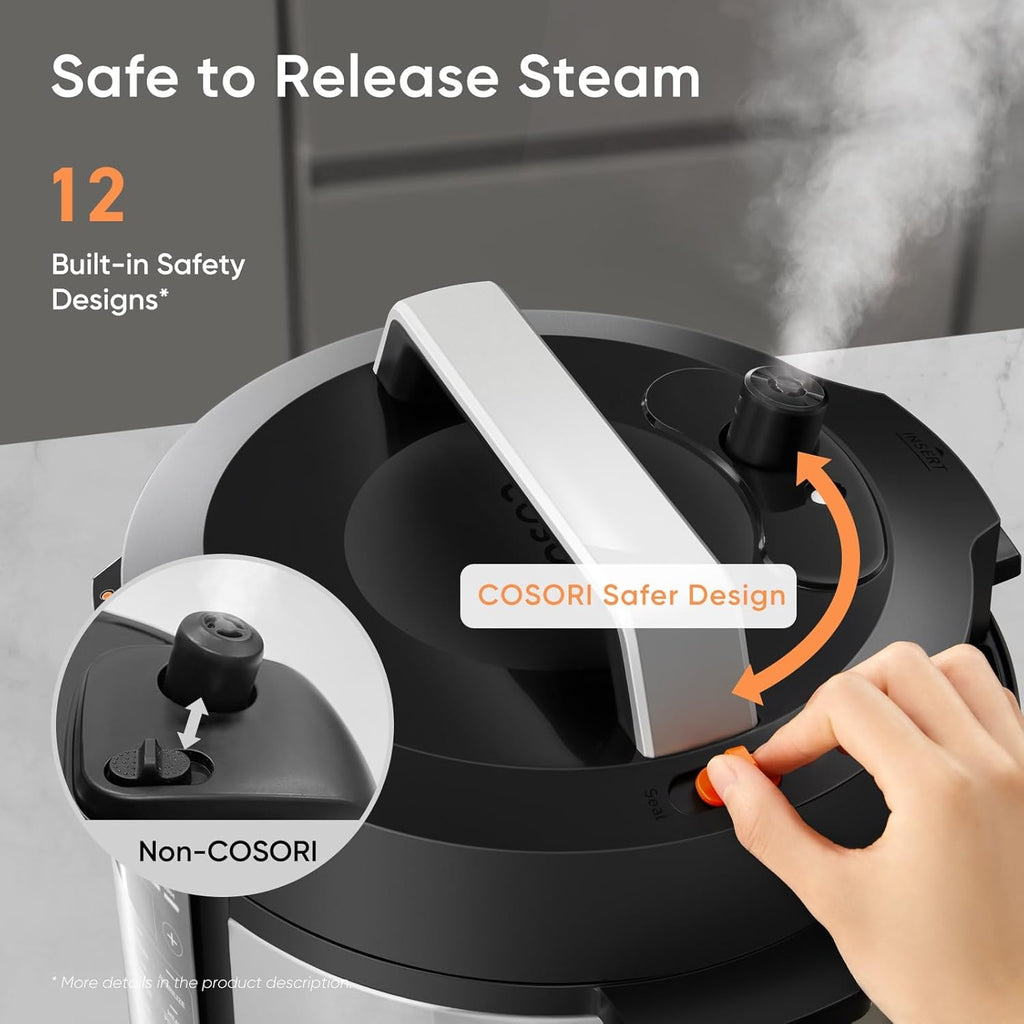 COSORI Pressure Cooker 6 qt, 9-in-1 Instant Multi Kitchen Appliances, Safer Venting Design, Rice Cooker, Slow Cooking Pot, Sous Vide, Saute Pot, 1100W, Stainless Steel wourant