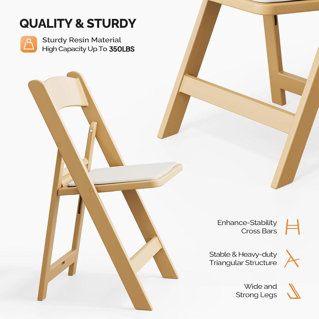 VINGLI Resin Folding Chair with Cushion Foldable Plastic Chair with Comfortable Cushioned Seat wourant