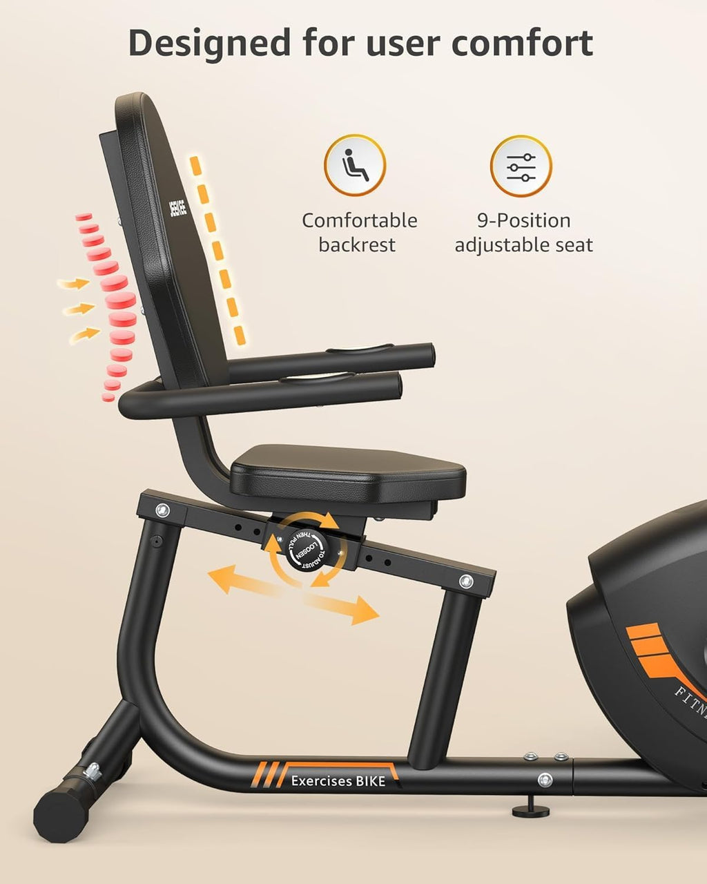 JEEKEE Recumbent Exercise Bike for Adults Seniors - Indoor Magnetic Cycling Fitness Equipment for Home Workout Black wourant