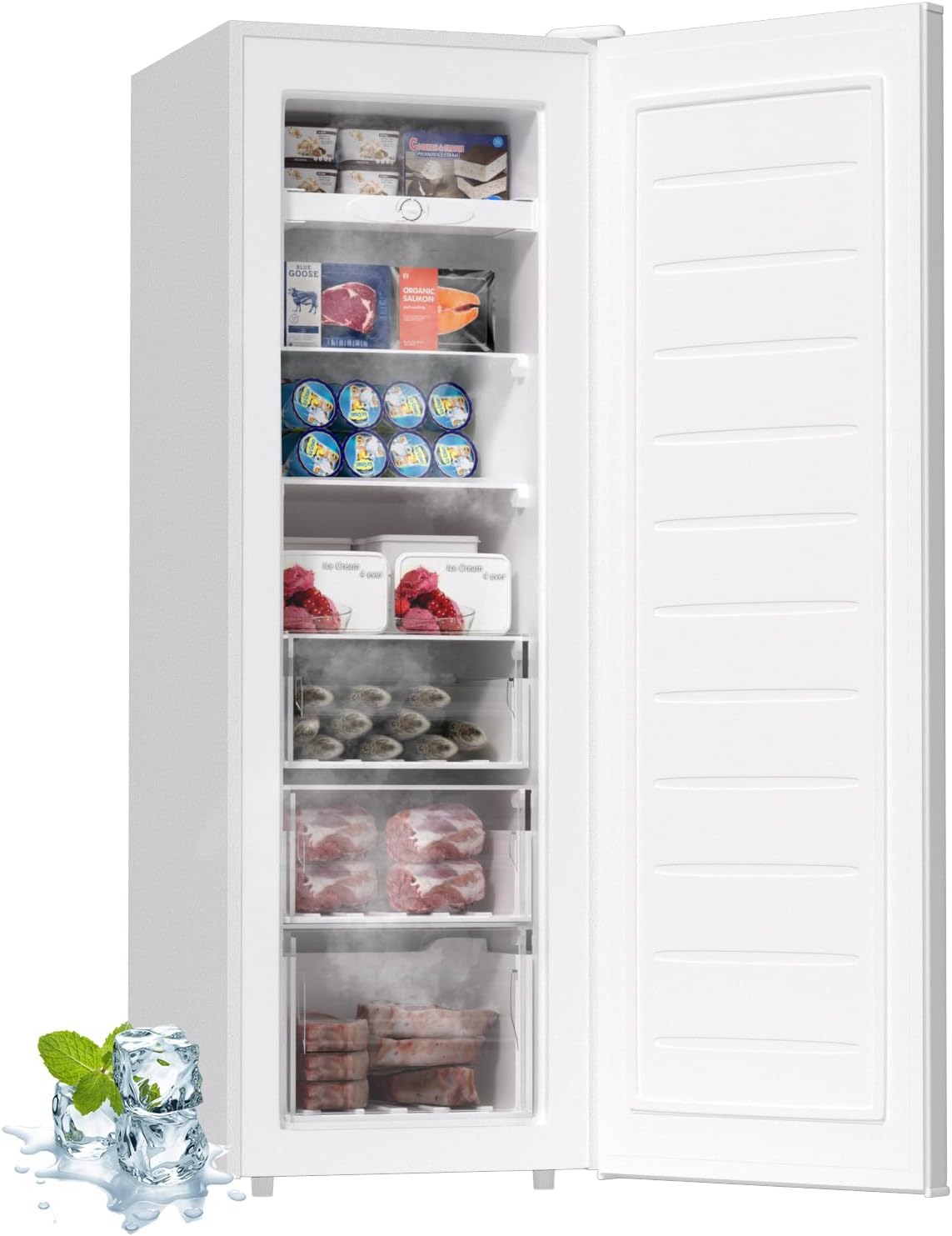 BANGSON Upright Freezer, 7.0 Cu.ft Stand Up Freezer, Convertible Upright Freezer/Refrigerator, Single Door for Kitchen,Garage, Office, Apartment, Silver wourant