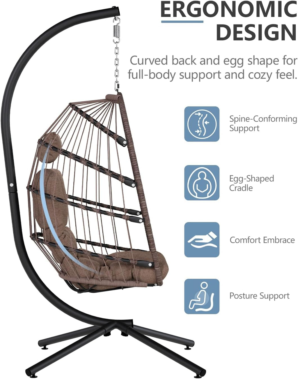 SWITTE Egg Chair Outdoor Indoor Wicker Hanging Egg Swing Chair 350lbs Capacity for Patio wourant
