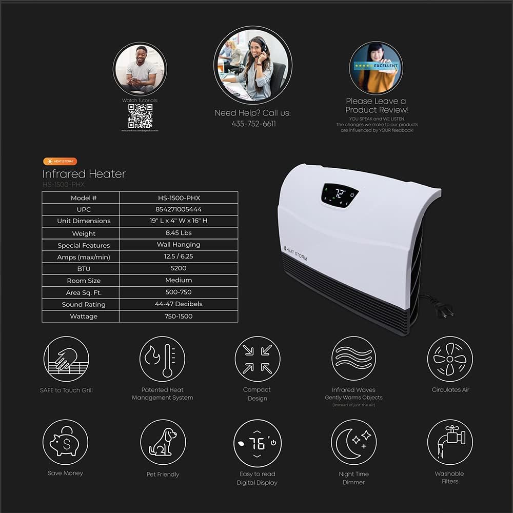 Heat Storm HS-1500-PHX-WIFI Infrared Heater, Wifi Wall Mounted wourant