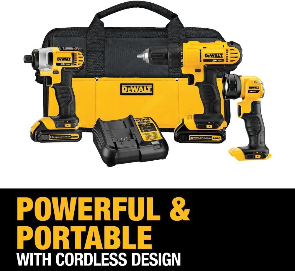 20V MAX Cordless Drill Impact Driver and LED Work Light Portable, Power Tool Combo Kit 3 Tool, 2 Batteries and Charger Included (DCK340C2) wourant