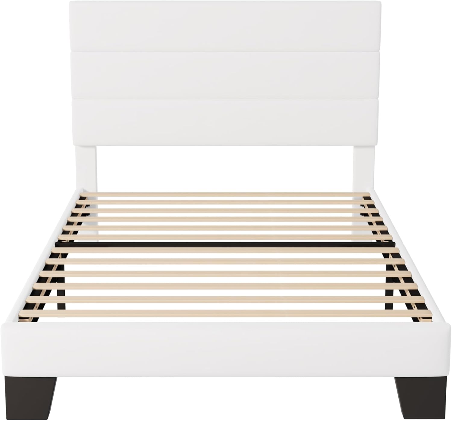 Allewie Queen Size Platform Bed Frame Fabric Upholstered Headboard Wooden Slats Support wourant