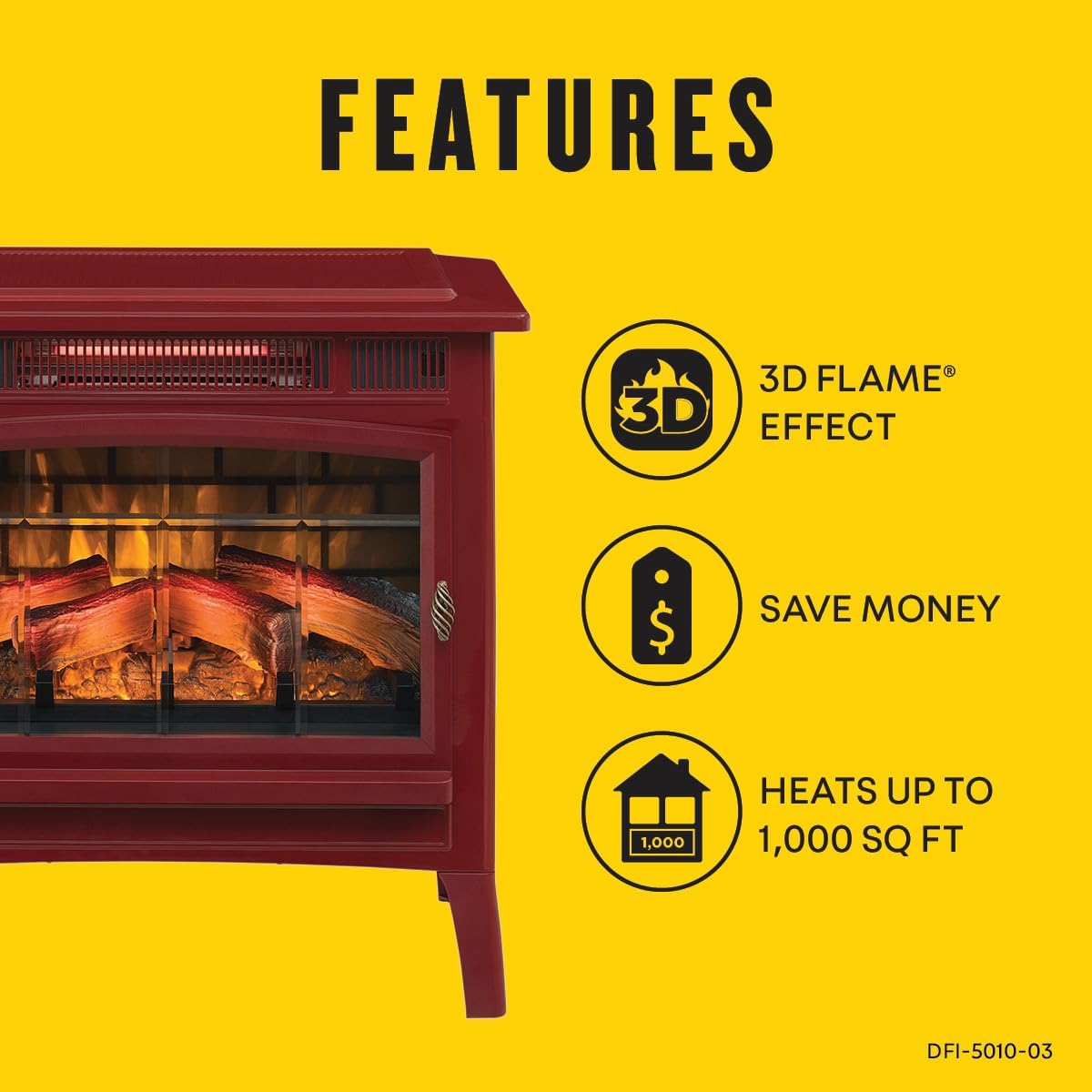 Freestanding Electric Fireplace Stove Heater with 3D Flame Effect for 1,000 Sq. Ft wourant