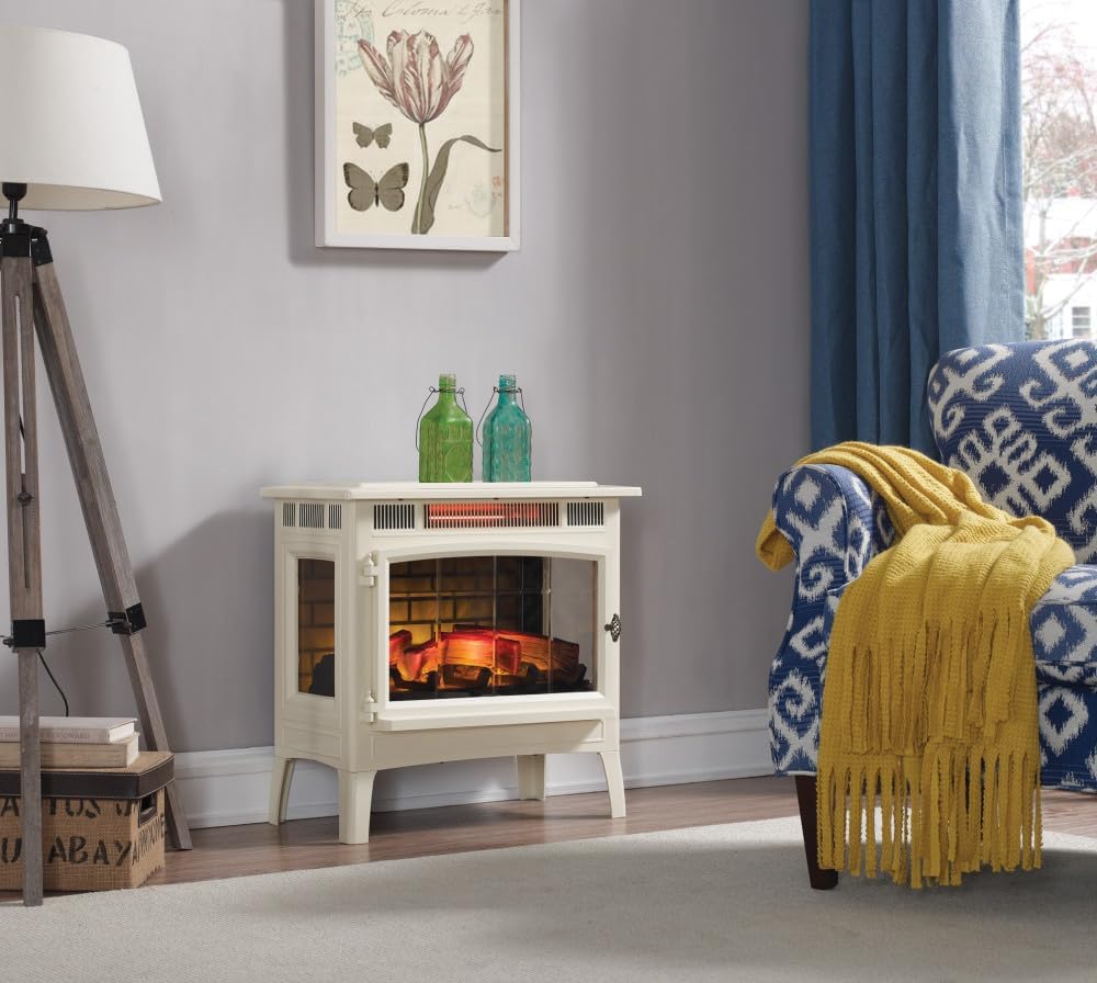 Freestanding Electric Fireplace Stove Heater with 3D Flame Effect for 1,000 Sq. Ft wourant