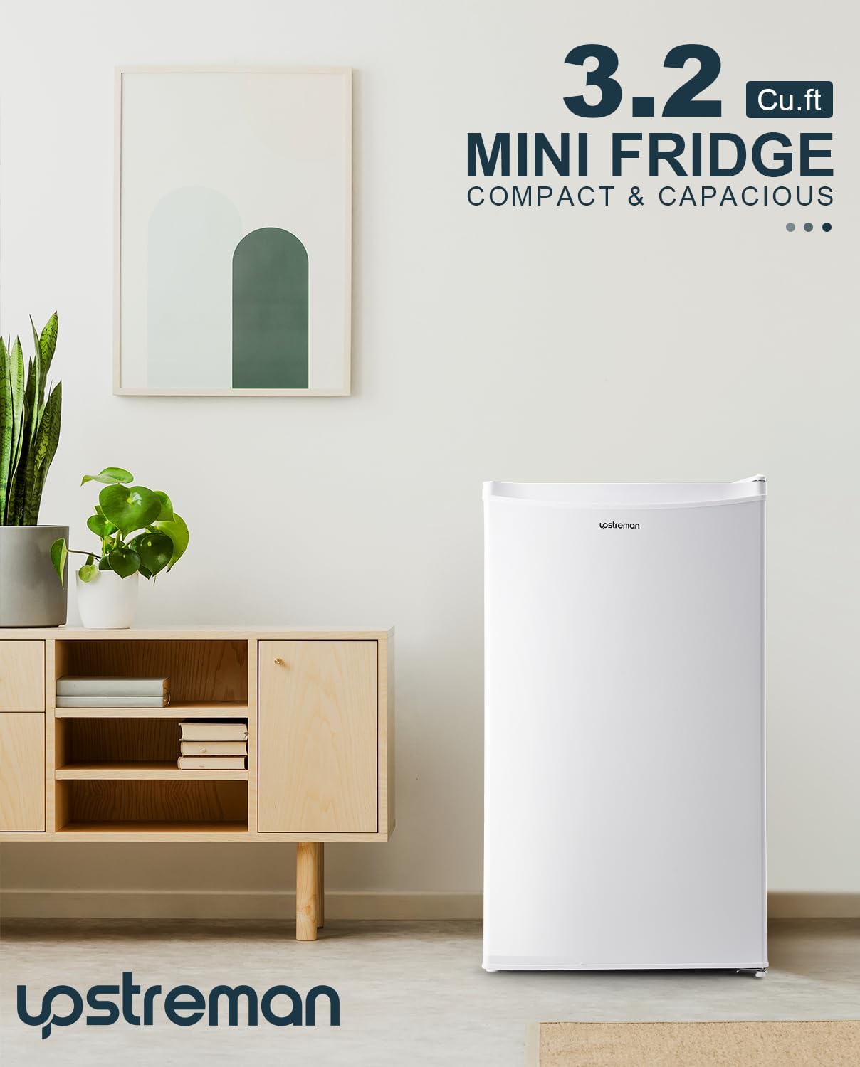 Upstreman 3.2 Cu.Ft Mini Fridge with Freezer, Single Door Mini Fridge, Dorm Fridge, Adjustable Thermostat, Mini Refrigerator for Bedroom, Office, Dorm, Black-BR321 wourant