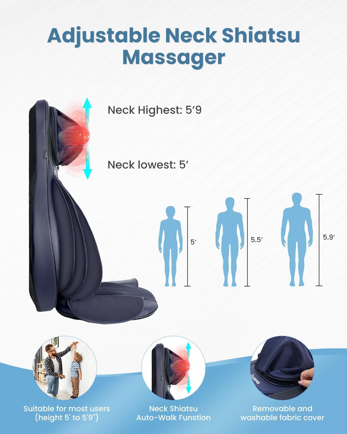 COMFIER Massager Chair with Heat Shiatsu Neck Back Massager Portable with Compress & Rolling Massage Chair Pad for Full Back Neck & Shoulders Full Body Pain wourant