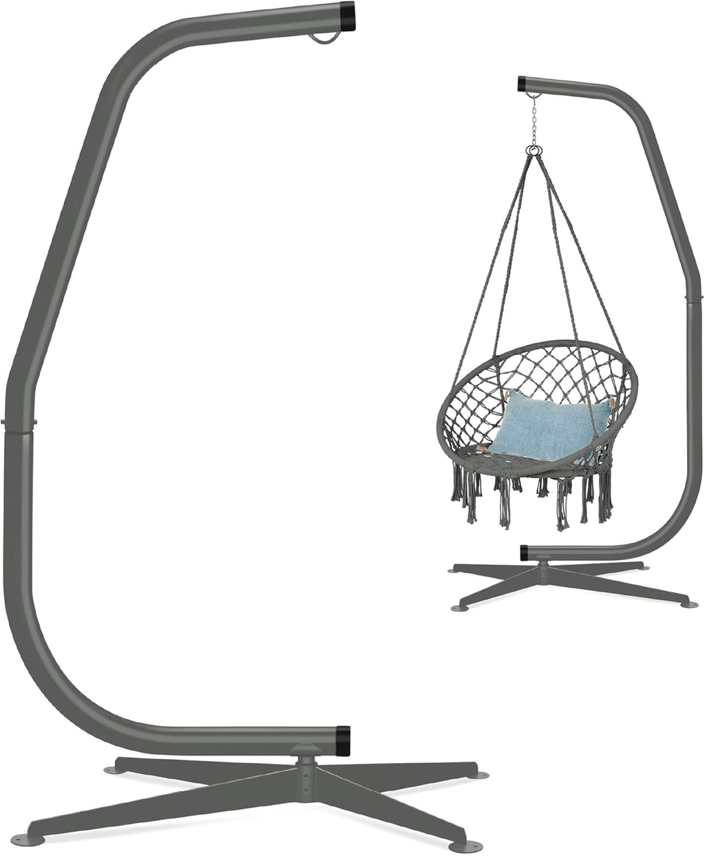 Best Choice Products Metal Hanging Hammock C-Stand for Chair/Weather-Resistant Finish, Offset Base - Stand Only - Black wourant