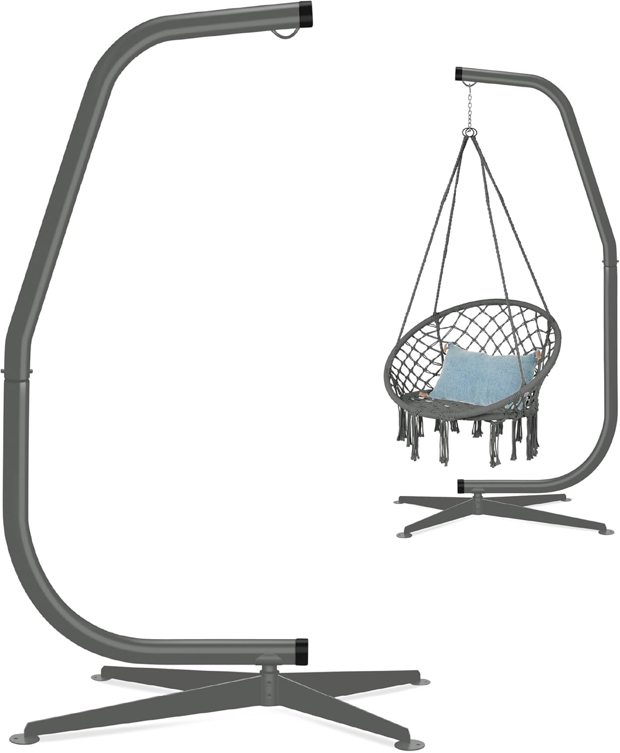 Best Choice Products Metal Hanging Hammock C-Stand for Chair/Weather-Resistant Finish, Offset Base - Stand Only - Black wourant