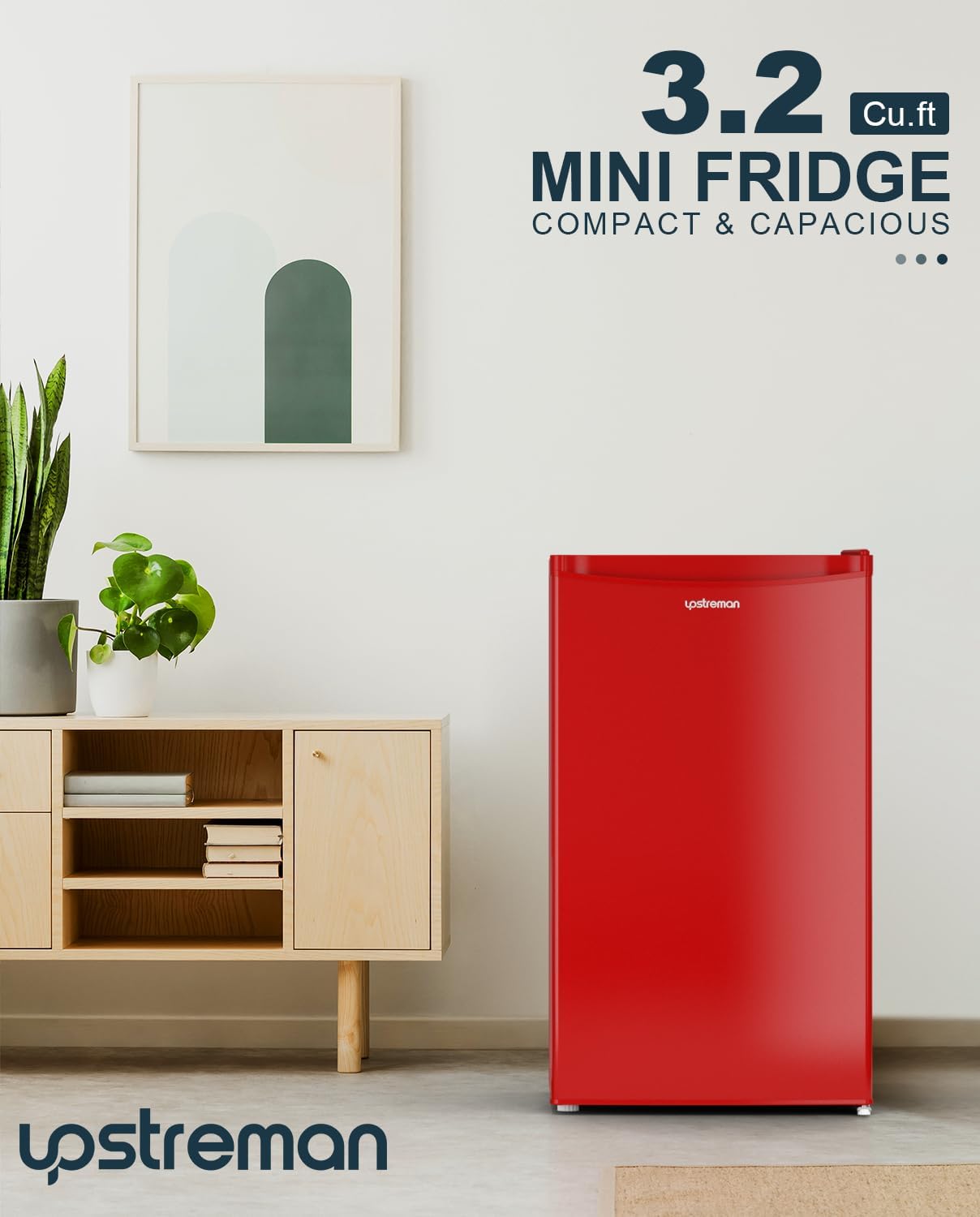 Upstreman 3.2 Cu.Ft Mini Fridge with Freezer, Single Door Mini Fridge, Dorm Fridge, Adjustable Thermostat, Mini Refrigerator for Bedroom, Office, Dorm, Black-BR321 wourant