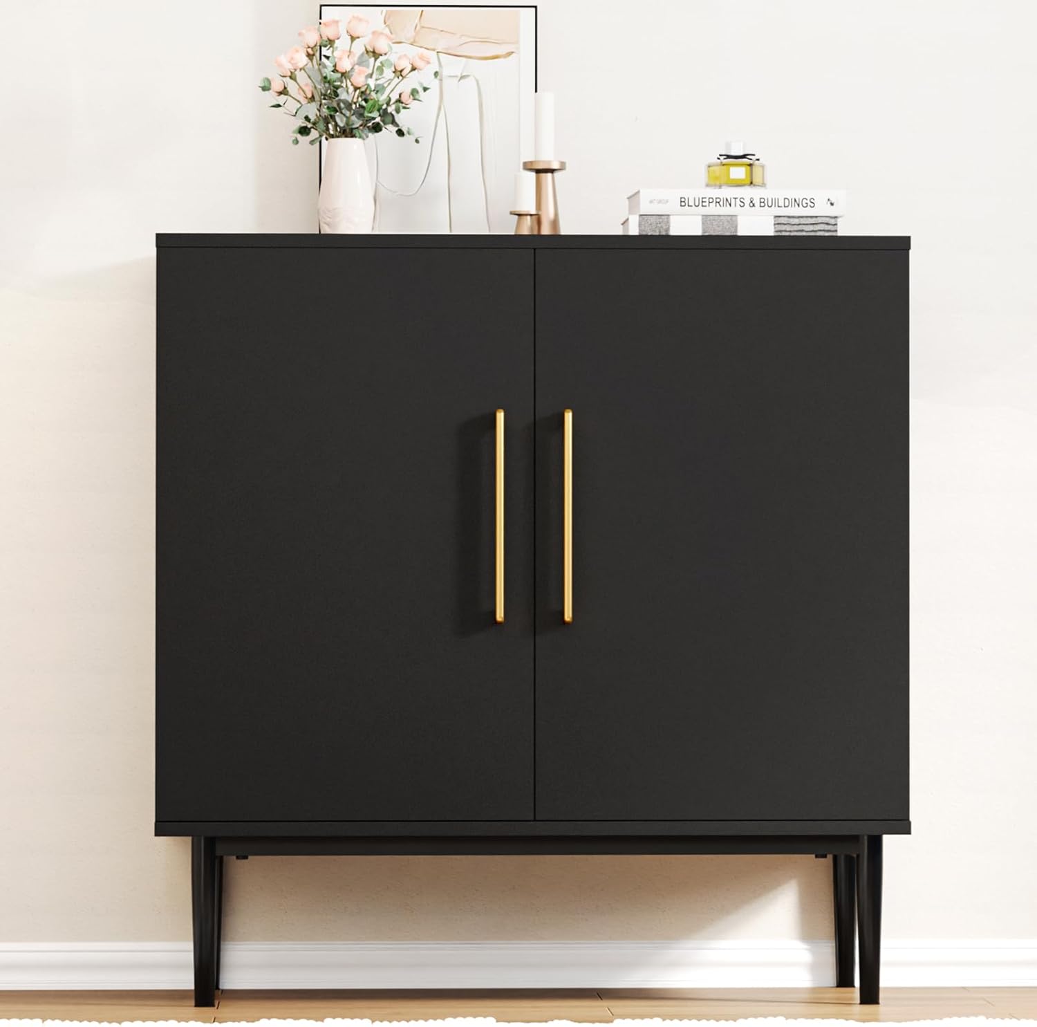 Free Standing Cabinet Black Wood for Living Room, Bedroom, Dining Room, Hallway, Entryway wourant