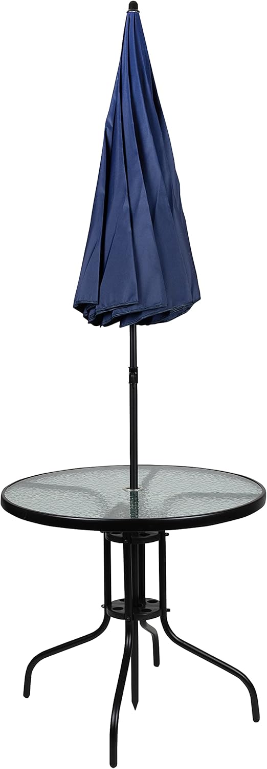 EMMA + OLIVER 6 Piece Brown Patio Garden Set with Umbrella Table and Set of 4 Folding Chairs wourant