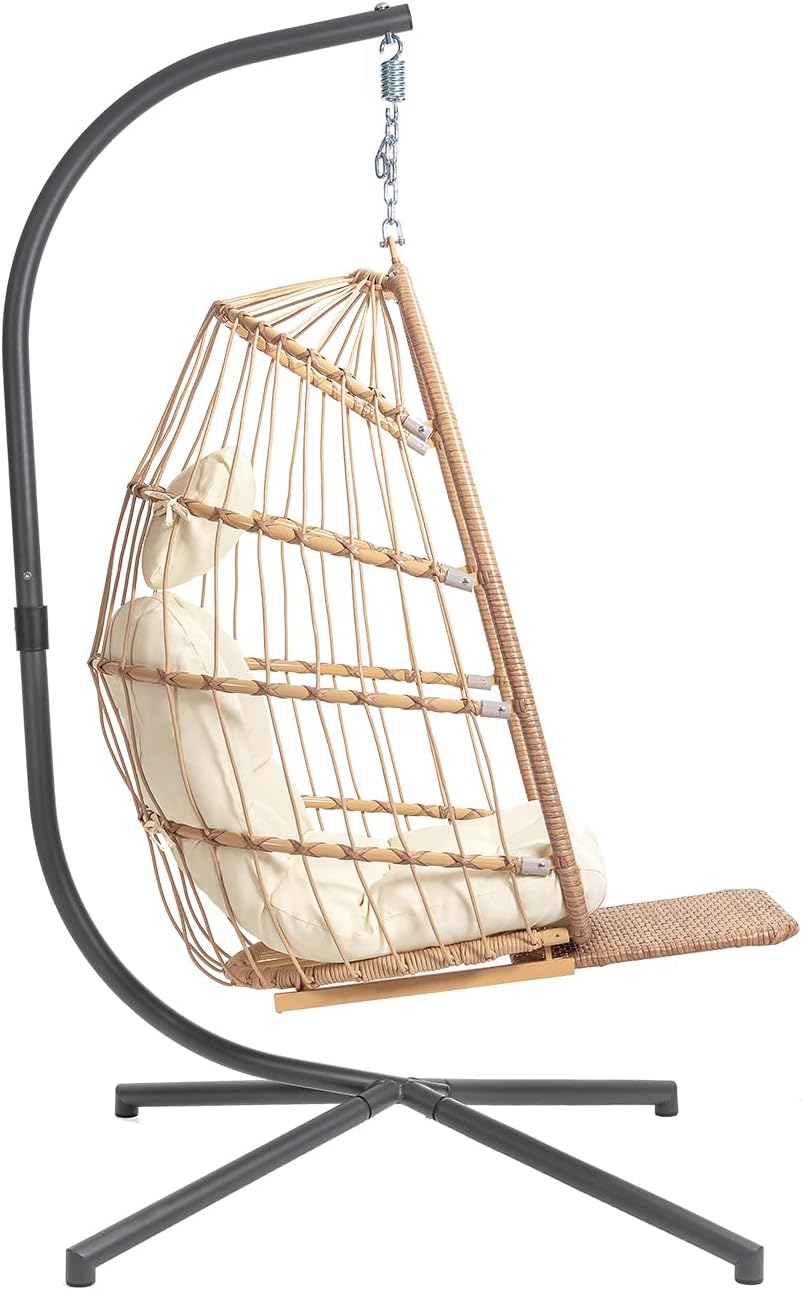Yechen Indoor Outdoor Egg Hanging Chair Patio Wicker Swing Egg Chair Indoor Swinging Chair wourant
