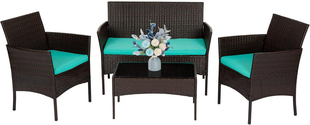 FDW | 4-Piece Patio Furniture Set | Black | Outdoor Wicker Furniture with Coffee Table | Modern Rattan Chairs Conversation Set | Outdoor Seating | Weather-Resistant | for Porch, Garden, Lawn woonhhop